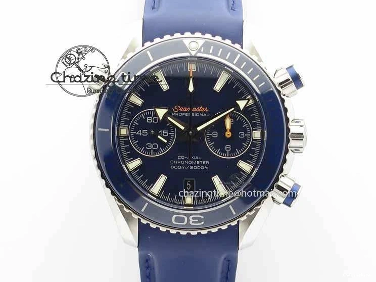 0203 Chic Planet Ocean Master Chrono 45mm SS OM 1:1 Best Edition Blue Dial On Blue Rubber Strap A 8172